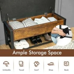 Costway Shoe Bench Padded Bench w/Storage Box and Shoe Shelf Rustic Brown and Black -Ottomans Official Shop unnamed file 6980