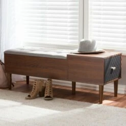 Merrick Mid Century Retro Modern 1 Drawer Light Gray, Brown - Baxton Studio -Ottomans Official Shop unnamed file 6994