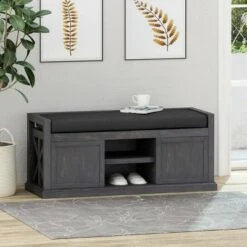 Cantebella Modern Storage Bench Dark Gray/Black - Christopher Knight Home