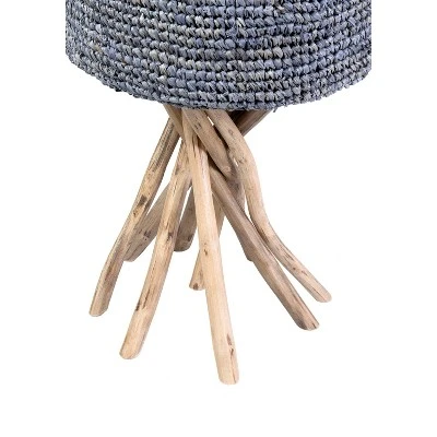 Sandbar Stool with Rafia Cushion Blue/Tan - East at Main 4 Sandbar Stool with Rafia Cushion Blue/Tan - East at Main - Image 2