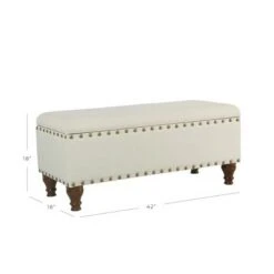 Large Storage Bench with Nailhead Trim - HomePop Faux Leather Brown