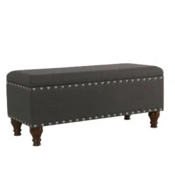 Large Storage Bench with Nailhead Trim - HomePop Faux Leather Brown -Ottomans Official Shop unnamed file 7011