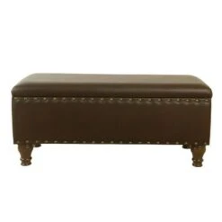 Large Storage Bench with Nailhead Trim - HomePop Faux Leather Brown -Ottomans Official Shop unnamed file 7014