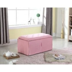 Microfiber Storage Bench with 2 Matching Ottomans Pink - Ore International