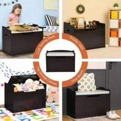 Costway Kids Toy Box Wooden Flip-top Storage Chest Bench W/ Cushion Safety Hinge -Ottomans Official Shop unnamed file 7021