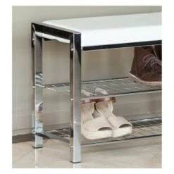 Danya B. Leatherette Storage Entryway Bench with Chrome Frame - White -Ottomans Official Shop unnamed file 7043