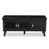 Sheffield Modern and Contemporary 3 - Door Wood Entryway Storage Cushioned Bench Shoe Rack Cabinet Organizer - Dark Brown - Baxton Studio