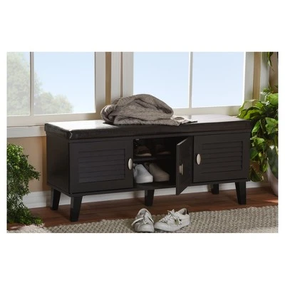 Sheffield Modern and Contemporary 3 - Door Wood Entryway Storage Cushioned Bench Shoe Rack Cabinet Organizer - Dark Brown - Baxton Studio 5 Sheffield Modern and Contemporary 3 - Door Wood Entryway Storage Cushioned Bench Shoe Rack Cabinet Organizer - Dark Brown - Baxton Studio - Image 3