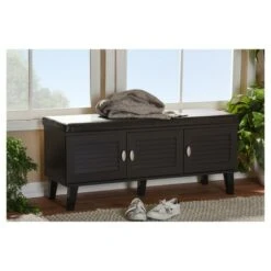 Sheffield Modern and Contemporary 3 - Door Wood Entryway Storage Cushioned Bench Shoe Rack Cabinet Organizer - Dark Brown - Baxton Studio 9 Sheffield Modern and Contemporary 3 - Door Wood Entryway Storage Cushioned Bench Shoe Rack Cabinet Organizer - Dark Brown - Baxton Studio -Ottomans Official Shop unnamed file 7054