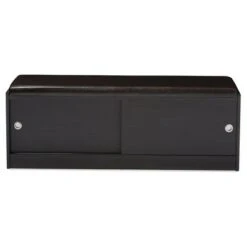 Clevedon Modern and Contemporary Wood Entryway Storage Cushioned Bench Shoe Rack Cabinet Organizer - Dark Brown - Baxton Studio