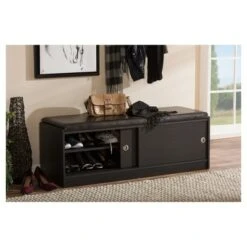Clevedon Modern and Contemporary Wood Entryway Storage Cushioned Bench Shoe Rack Cabinet Organizer - Dark Brown - Baxton Studio -Ottomans Official Shop unnamed file 7104