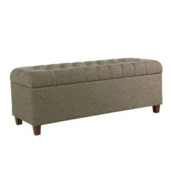 Homepop 48" Macalester Tufted Storage Bench Brown Faux Leather