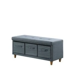 Tufted Bench with Basket Drawers - Ore International Gray -Ottomans Official Shop unnamed file 7224