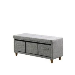Tufted Bench with Basket Drawers - Ore International Gray -Ottomans Official Shop unnamed file 7225