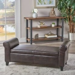 Hayes Faux Leather Armed Storage Ottoman Bench - Christopher Knight Home Brown