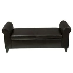 Hayes Faux Leather Armed Storage Ottoman Bench - Christopher Knight Home Brown -Ottomans Official Shop unnamed file 7239