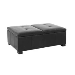 Antonio Double Storage Ottoman - Black Bonded Leather - Corliving -Ottomans Official Shop unnamed file 7273