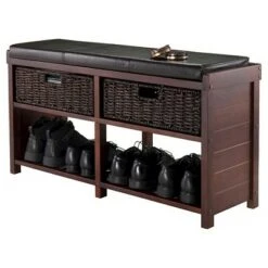 Colin Entryway Storage Bench with Cushion Cappuccino - Winsome
