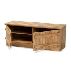 2 Door Oswald Farmhouse Natural Wood Storage Bench Brown - Baxton Studio