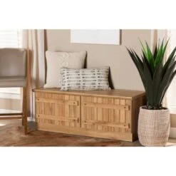 2 Door Oswald Farmhouse Natural Wood Storage Bench Brown - Baxton Studio -Ottomans Official Shop unnamed file 7363