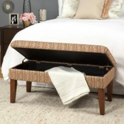 Decorative Geometric Storage Bench Brown - HomePop