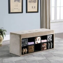 Velour Multi - Purpose Storage Bench - Ore International Beige