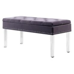 Mid-Century Tufted Storage Bench with Nail Head Trim - Ore International Navy -Ottomans Official Shop unnamed file 7450