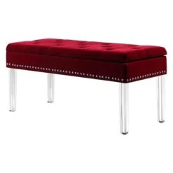 Mid-Century Tufted Storage Bench with Nail Head Trim - Ore International Navy -Ottomans Official Shop unnamed file 7451