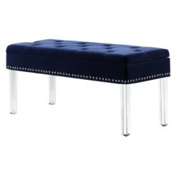 Mid-Century Tufted Storage Bench with Nail Head Trim - Ore International Navy -Ottomans Official Shop unnamed file 7452