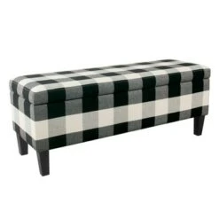 46" Luxury Storage Bench - HomePop Black Plaid -Ottomans Official Shop unnamed file 7458
