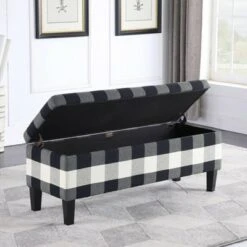 46" Luxury Storage Bench - HomePop Black Plaid -Ottomans Official Shop unnamed file 7459