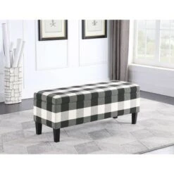 46" Luxury Storage Bench - HomePop Black Plaid -Ottomans Official Shop unnamed file 7460