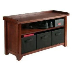 Verona Storage Bench with 3 Foldable Black Color Fabric Baskets - Walnut - Black - Winsome 10 Verona Storage Bench with 3 Foldable Black Color Fabric Baskets - Walnut - Black - Winsome -Ottomans Official Shop unnamed file 7482