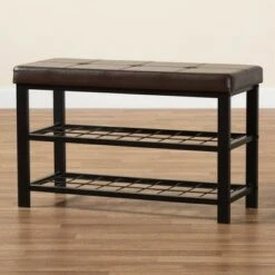 Rance Faux Leather Upholstered and Metal Shoe Storage Bench Dark Brown/Black - Baxton Studio -Ottomans Official Shop unnamed file 7493