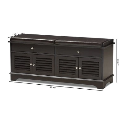 Leo Modern And Contemporary Wood 2 Drawer Shoe Storage Bench Dark Brown - Baxton Studio 3 Leo Modern And Contemporary Wood 2 Drawer Shoe Storage Bench Dark Brown - Baxton Studio