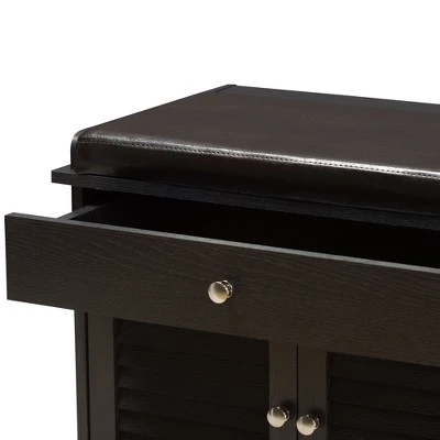 Leo Modern And Contemporary Wood 2 Drawer Shoe Storage Bench Dark Brown - Baxton Studio 8 Leo Modern And Contemporary Wood 2 Drawer Shoe Storage Bench Dark Brown - Baxton Studio - Image 6