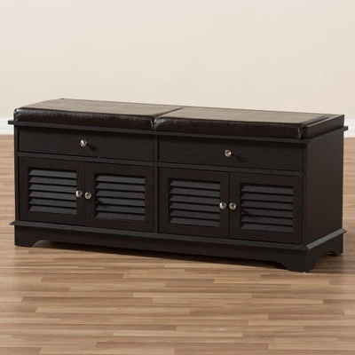 Leo Modern And Contemporary Wood 2 Drawer Shoe Storage Bench Dark Brown - Baxton Studio 11 Leo Modern And Contemporary Wood 2 Drawer Shoe Storage Bench Dark Brown - Baxton Studio - Image 9