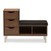 Arielle Modern and Contemporary Wood 3 - Drawer Shoe Storage Padded Leatherette Seating Bench with Two Open Shelves - "Walnut" Brown - Baxton Studio 1 Arielle Modern and Contemporary Wood 3 - Drawer Shoe Storage Padded Leatherette Seating Bench with Two Open Shelves - "Walnut" Brown - Baxton Studio -Ottomans Official Shop unnamed file 7559