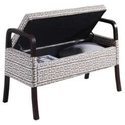 Wooden Arm Storage Bench 23.25" - Greek Keyline - Ore International
