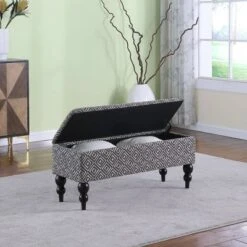 Geometric Tile Print Storage Bench Brown - Ore International -Ottomans Official Shop unnamed file 7571