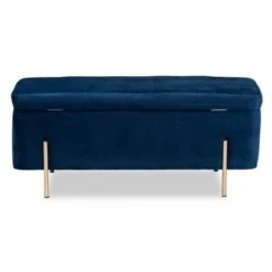 Rockwell Velvet Metal Storage Bench - Baxton Studio Blue/gold -Ottomans Official Shop unnamed file 7575