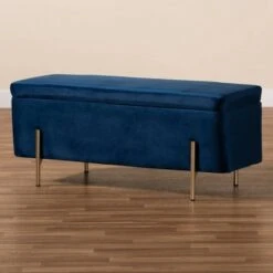 Rockwell Velvet Metal Storage Bench - Baxton Studio Blue/gold -Ottomans Official Shop unnamed file 7580
