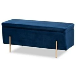 Rockwell Velvet Metal Storage Bench - Baxton Studio Blue/gold -Ottomans Official Shop unnamed file 7581