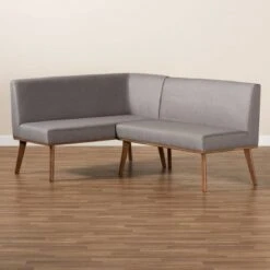 2pc Odessa Mid-Century Modern Fabric Upholstered Wood Dining Corner Sofa Bench Set Walnut/Brown/Gray - Baxton Studio -Ottomans Official Shop unnamed file 776