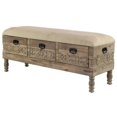 Olivia & May Carved Wood and Upholstered Storage Bench with Drawers Brown - Olivia & May 3 Olivia & May Carved Wood and Upholstered Storage Bench with Drawers Brown - Olivia & May
