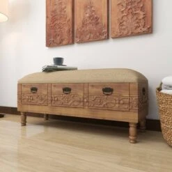Olivia & May Carved Wood and Upholstered Storage Bench with Drawers Brown - Olivia & May 24 Olivia & May Carved Wood and Upholstered Storage Bench with Drawers Brown - Olivia & May -Ottomans Official Shop unnamed file 7787