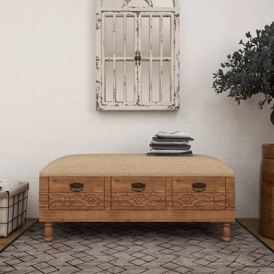 Olivia & May Carved Wood and Upholstered Storage Bench with Drawers Brown - Olivia & May 9 Olivia & May Carved Wood and Upholstered Storage Bench with Drawers Brown - Olivia & May - Image 7
