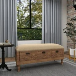 Olivia & May Carved Wood and Upholstered Storage Bench with Drawers Brown - Olivia & May 27 Olivia & May Carved Wood and Upholstered Storage Bench with Drawers Brown - Olivia & May -Ottomans Official Shop unnamed file 7790