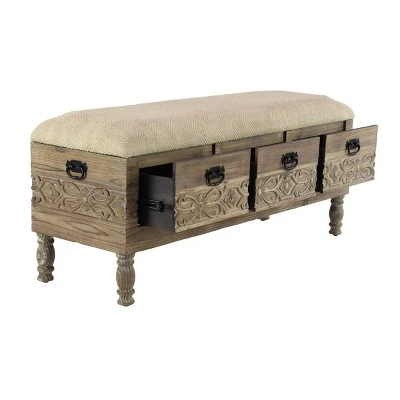 Olivia & May Carved Wood and Upholstered Storage Bench with Drawers Brown - Olivia & May 17 Olivia & May Carved Wood and Upholstered Storage Bench with Drawers Brown - Olivia & May - Image 15