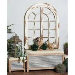 Olivia & May Set of 3 Farmhouse Storage Benches with Cushioned Seats Light Brown - Olivia & May